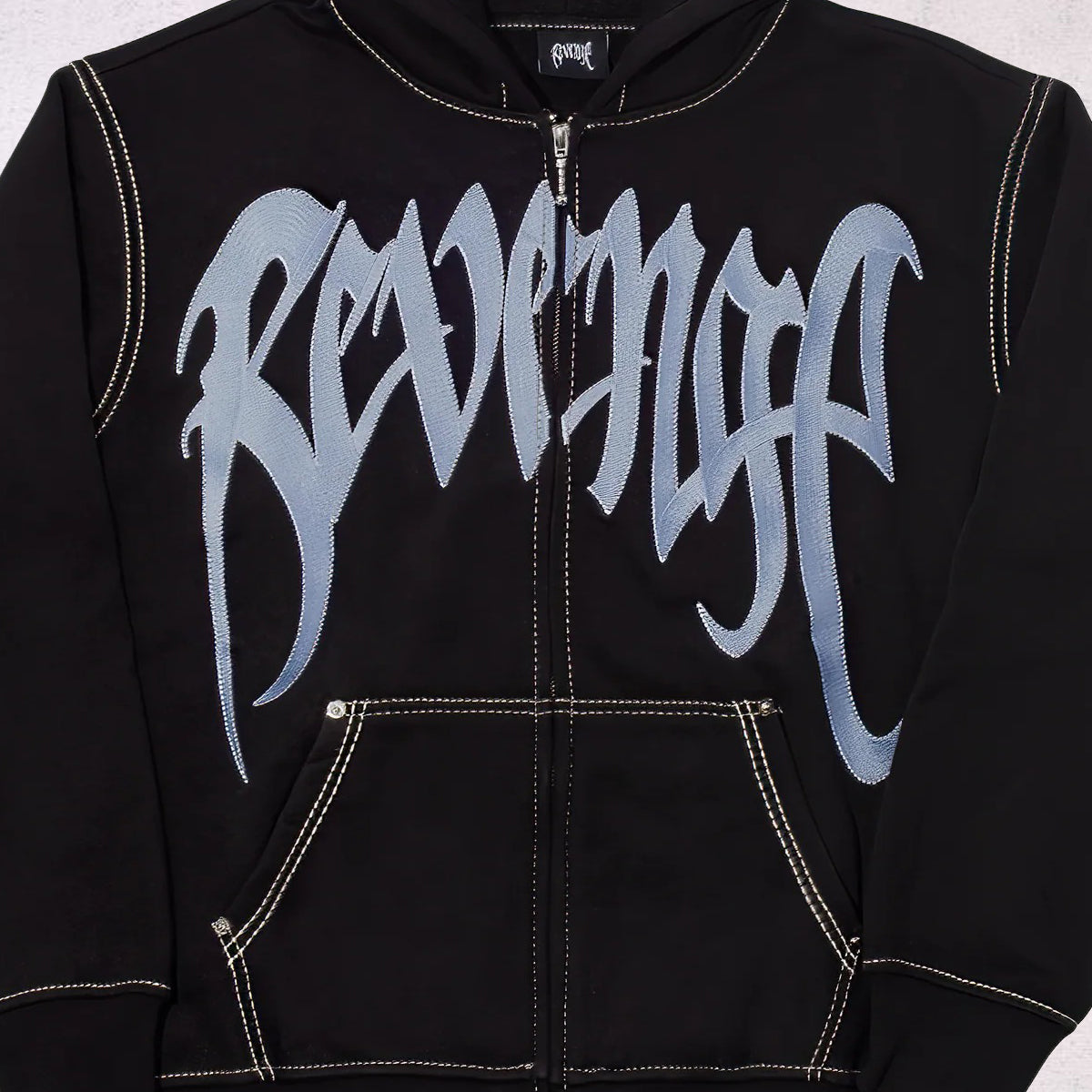 Revenge Contrast Embroidered Zip Hoodie